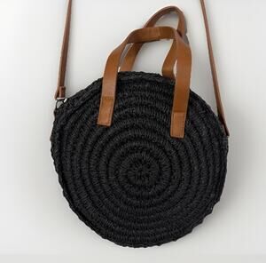 Black Rattan Circle Purse Paper Shoulder Bag Crossbody Beach Summer Preppy